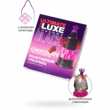 Стимулирующий презерватив с усиками «Black ultimate Реактивный Трезубец» с ароматом шоколада, длина 18 см.