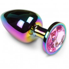 Большая яркая анальная пробка с розовым кристаллом, общая длина 8 см, диаметр 3.5 см, Пикантные штучки DPLMLP, цвет розовый, длина 8 см.