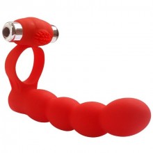 Вибронасадка для двойного проникновения «Double Penetration Beads» с клиторальной стимуляцией, Vandersex VA-VDBR-Beads-Red, цвет Красный, длина 12.5 см.