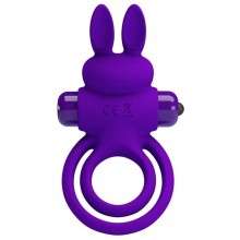 Фиолетовое эрекционное кольцо с вибростимуляцией клитора «Vibrant Penis Ring III» из коллекции «Pretty Love», длина 9.7 см.