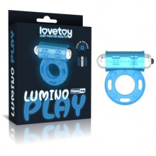Светящееся в темноте эрекционное виброкольцо «Lumino Play Vibrating Penis Ring», цвет голубой, LoveToy LV343215, из материала TPE, длина 5.8 см.