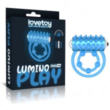 Двойное эрекционное кольцо с вибрацией «Lumino Play» светящиеся в темноте, цвет голубой, тпе, LoveToy LV343216, из материала TPE, длина 5.8 см.