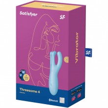 Вибромассажер «Threesome 4 vibrator» для стимуляции клитора и сосков, Satisfyer 4037189BLU, из материала Силикон, цвет Голубой
