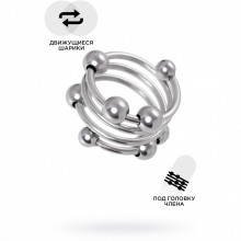 Кольцо под головку пениса «Metal by Toyfa» с движущимися шариками, металл, серебристое, 717110-S, диаметр 3.2 см.