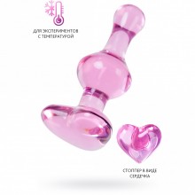Анальная втулка, стоппер в виде сердечка, материал стекло, цвет розовый, Sexus Glass 912310, длина 9.8 см.