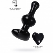 Анальная втулка с сердечком, материал стекло, цвет черный, Sexus Glass 912311, длина 9.8 см.