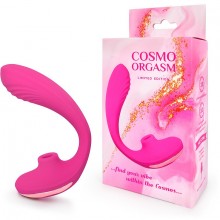 Розовый вибромассажр двойного действия «Cosmo Orgasm» с вакуумно-волновой стимуляцией клитора, 10 режимов вибрации, Bior Toys csm-23163, из материала силикон, длина 23 см.