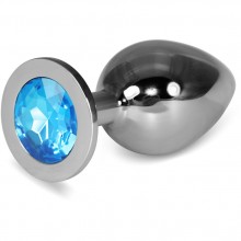 Анальная втулка с голубым кристаллом «Classic Large», цвет серебристый, LoveToy RO-SL05, длина 10 см.