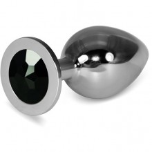 Серебряная втулка «Classic Large» с черным кристаллом, 10 см, LoveToy RO-SL09, длина 10 см., со скидкой