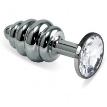 Серебряная втулка «Spiral» с прозрачным кристаллом, 6.8 см, LoveToy RO-SSR01, длина 6.8 см.