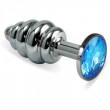 Серебряная втулка «Spiral» с голубым кристаллом, LoveToy RO-SSR05, длина 6.85 см., со скидкой
