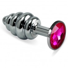 Спиральная анальная пробка «Spiral» с рубиновым кристаллом, материал сталь, цвет серебристый, LoveToy RO-SSR02, длина 6.8 см., со скидкой
