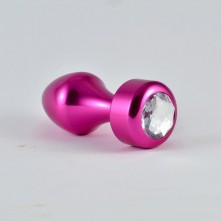 Анальная втулка с прозрачным кристаллом «Color Aluminium», цвет розовый, материал алюминий, LoveToy RO-L006, длина 8.1 см.
