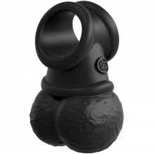 Кольцо на пенис с яичками «King Cock Ellite The Crown Jewels», цвет черный, PipeDream 5468790000, из материала силикон, диаметр 3.5 см.