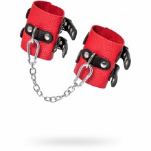 Мягкие наручники с двумя ремешками с люверсами, цвет красный, Pecado BDSM 02211, из материала кожа, длина 18 см.