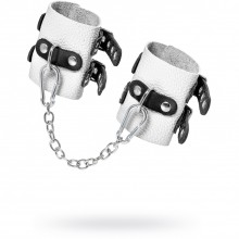 Мягкие кожаные наручники с двумя ремешками с люверсами, цвет белый, Pecado BDSM 02221, длина 18 см., со скидкой