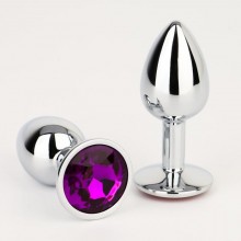 Анальная втулочка с фиолетовым кристаллом, цвет серебристый, материал металл, Сима-Ленд 5215658, длина 7 см., со скидкой