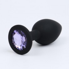 Анальная пробка с лиловым кристаллом, цвет черный, материал силикон, Сима-Ленд 6256982, длина 7.2 см.