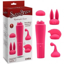 Вибромассажер с 4 насадками «Sweet Breeze», цвет розовый, Chisa Novelties CN-100652166, длина 10 см.