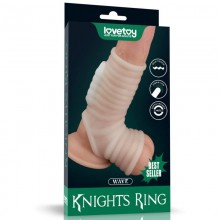 Насадка на пенис с вибрацией с подхватом мошонки «Vibrating Knights Ring», цвет белый, LoveToy LV343118, из материала TPE, длина 14.4 см.