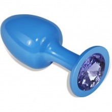 Металлическая анальная втулка с синим кристаллом, цвет голубой, Lovetoy LV5402-01, длина 8.2 см.
