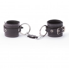 Двухслойные наручники из натуральной кожи с белой строчкой, Crazy handmade сн-1011, цвет черный, длина 20 см.