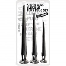 Набор длинных анальных пробок «Super Long Flexible Butt Plug Set», цвет черный, Orion 5387010000, длина 49 см.