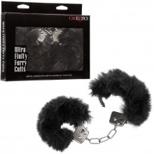 Металлические наручники с искусственным мехом «Ultra Fluffy Furry Cuffs», цвет черный, California Exotic Novelties SE-2651-65-3, длина 27.25 см.