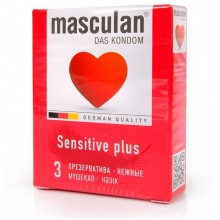 Презервативы нежные «Sensitive plus», 3 штуки, Masculan 0059, из материала латекс, длина 19 см.