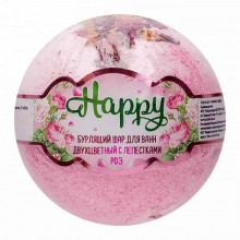 Цветная бомбочка для ванны с лепестками роз «Happy», Лаборатория Катрин KAT-15133, из материала соль
