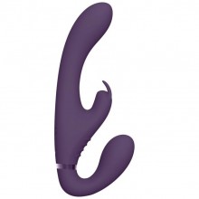 Фиолетовый безремневой страпон «Suki Purple» с вибрацией, Shots Media VIVE036PUR, длина 22 см., со скидкой