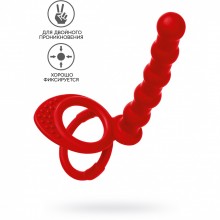 Насадка на пенис для двойного проникновения «Double Penetration Cock Ring», цвет красный, силикон, ToyFa 901413-9, длина 19.5 см.