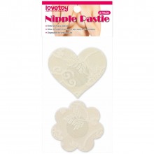 Кружевные пэстисы «Lace Heart and Flower Nipple Pasties», цвет телесный, LoveToy LV763006, длина 7.7 см., со скидкой