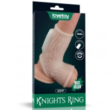 Насадка на пенис с вибрацией «Vibrating Drip Knights Ring with Scrotum Sleeve», цвет белый, LoveToy LV343116, длина 13.3 см.