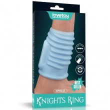 Насадка на пенис с вибрацией «Vibrating Spiral Knights Ring», цвет голубой, LoveToy LV343121, из материала TPE, длина 10 см.