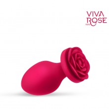 Силиконовая анальная пробка с розой в основании, цвет малиновый, Viva Rose Toys RT-34016, длина 7 см.