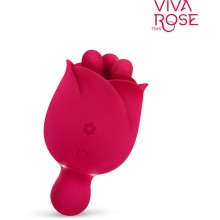 Силиконовый вибромассажер в виде розы, цвет малиновый, Viva Rose Toys RT-34006, длина 10.6 см.