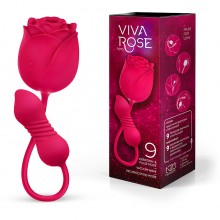 Вибромассажер c возвратно-поступательным движением «Viva rose», цвет красный, Viva Rose Toys 159332, из материала силикон, длина 37.5 см.