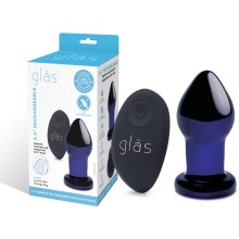 Стеклянная анальная вибропробка «Rechargeable Vibrating Butt Plug 3'5», цвет синий, Glas GLAS-V1, из материала стекло, длина 8.5 см.
