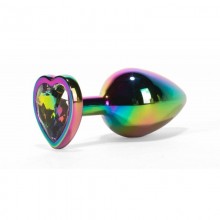 Алюминиевая анальная пробка с кристаллом в форме сердца «Medium», цвет радужный, Kanikule AP-AL004R-M, длина 8 см.
