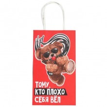 Крафтовый подарочный пакет «Тому, кто плохо себя вел», цвет красный, Сима-Ленд 9304743, длина 21 см.