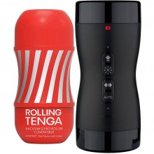 Набор мастурбатор с вакуумом и автоматическим гироскопом «Gyro Roller», цвет черный, Tenga VGR-003S, длина 20.3 см.