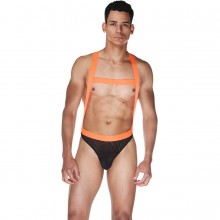 Мужские слипы-боди черно-оранжевые, размер L/XL, La Blinque LBLNQ-15552-LXL