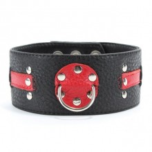 Черно-красный кожаный ошейник с кольцом декорированный клепками, БДСМ Арсенал 55004ars