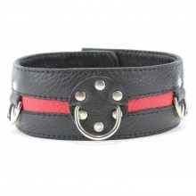 Кожаный ошейник с красной полосой и кольцами, БДСМ Арсенал 55018ars