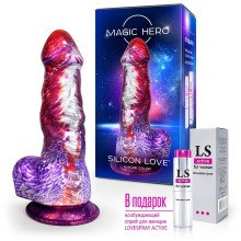 Фаллоимитатор необычного цвета с объемной головкой, общая длина 24 см, Magic hero mh-13051, цвет мульти, длина 24 см.