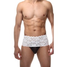 Мужские танга с широким кружевным поясом, цвет бело-черный, размер S/M, La Blinque LBLNQ-15413-SM