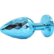 Текстурная анальная пробка «Large» со стразом, цвет глянцевый голубой, Kanikule AP-AL001D-L-B, длина 10 см.