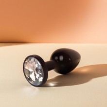 Анальная пробка металлическая черная с белым кристаллом «Fantasy Toys S», 06818 S, длина 7 см.