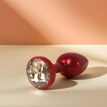 Анальная пробка металлическая красная с белым кристаллом «Fantasy Toys S», 06819 S, длина 7 см.